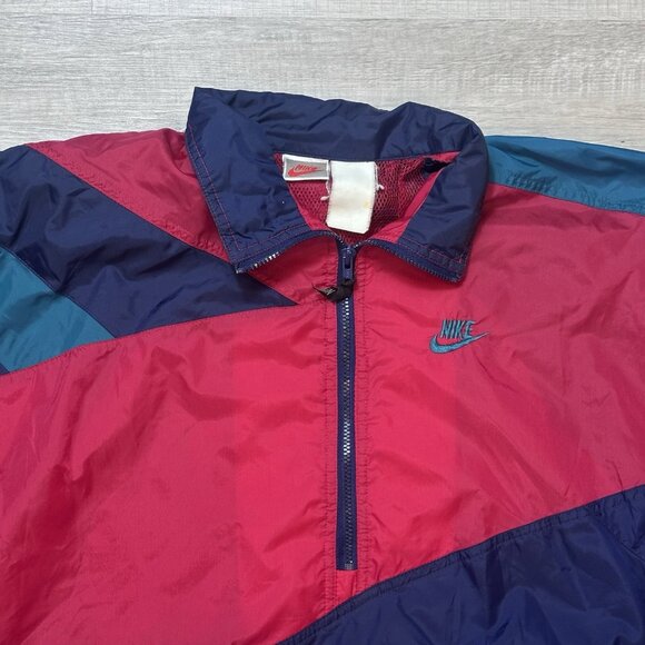 Vintage 90s Nike Colorblock Windbreaker Coat Track Jacket Adult L/XL Half Zip - Picture 5 of 10